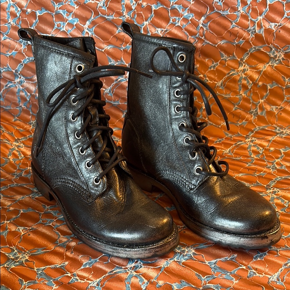 Frye Veronica Metallic Leather Lace Up Boots